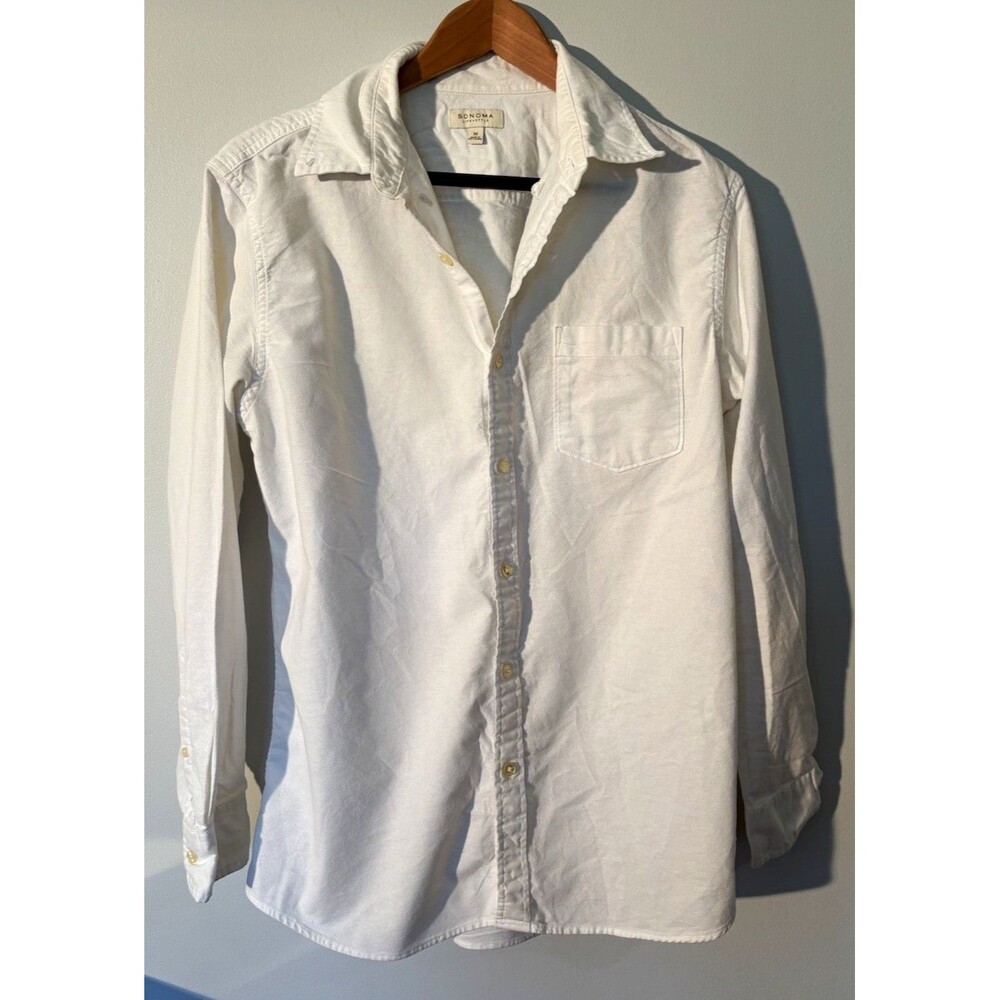 Sonoma Life + Style Men’s M White Cotton Pockets Long Sleeve Button-Up